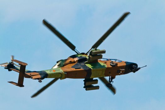 MALAGA, SPAIN-MAY 28: Helicopter Eurocopter EC-665 Tiger of the FAMET taking part in an exhibition on the day of the spanish army forces on May 28, 2011, in Malaga, Spain