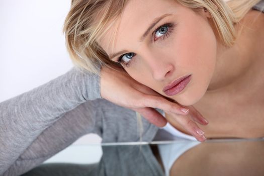 portrait of young pretty blonde looking serious