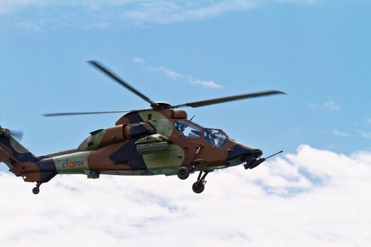 MALAGA, SPAIN-MAY 28: Helicopter Eurocopter EC-665 Tiger of the FAMET taking part in an exhibition on the day of the spanish army forces on May 28, 2011, in Malaga, Spain