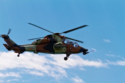 MALAGA, SPAIN-MAY 28: Helicopter Eurocopter EC-665 Tiger of the FAMET taking part in an exhibition on the day of the spanish army forces on May 28, 2011, in Malaga, Spain