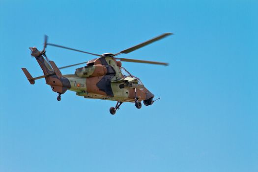 MALAGA, SPAIN-MAY 28: Helicopter Eurocopter EC-665 Tiger of the FAMET taking part in an exhibition on the day of the spanish army forces on May 28, 2011, in Malaga, Spain