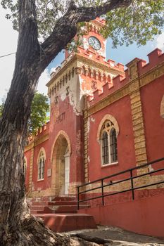 Victorian clock tower on Fort Christian in Charlotte Amalie St Thomas USVI