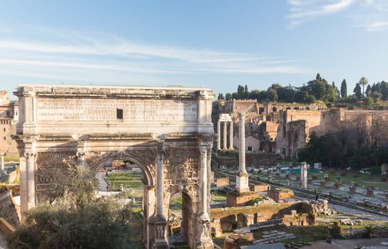 Details of remains and ruins in Ancient Rome Italy and entrance to forum