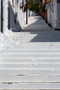 Series of white painted steps in staircase by side of Government house in Charlotte Amalie St Thomas