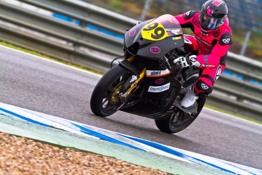 JEREZ DE LA FRONTERA, SPAIN - NOV 19: Moto2 motorcyclist Lucas Mahias takes a curve in the CEV Championship race on November 19, 2011 in Jerez de la Frontera, Spain.