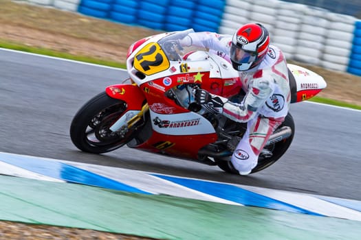 JEREZ DE LA FRONTERA, SPAIN - NOV 19: Moto2 motorcyclist Alessandro Andreozzi takes a curve in the CEV Championship race on November 19, 2011 in Jerez de la Frontera, Spain.