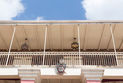 CHARLOTTE AMALIE,ST THOMAS,USVI - FEBRUARY 21: Detail of balcony of 1829 Hotel in Charlotte Amalie on February 21, 2013. This small hotel was built in 1829 by Alexander Lavalette