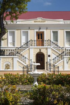 Ornate entrance to Legislature of US Virgin Islands in Charlotte Amalie, which governs the US Virgin Islands