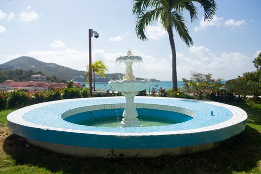 Blue tiled fountain outside the Government House in Charlotte Amalie St Thomas USVI