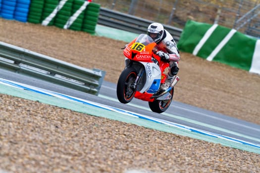 JEREZ DE LA FRONTERA, SPAIN - NOV 19: Moto2 motorcyclist Oscar Climent takes a curve in the CEV Championship race on November 19, 2011 in Jerez de la Frontera, Spain.
