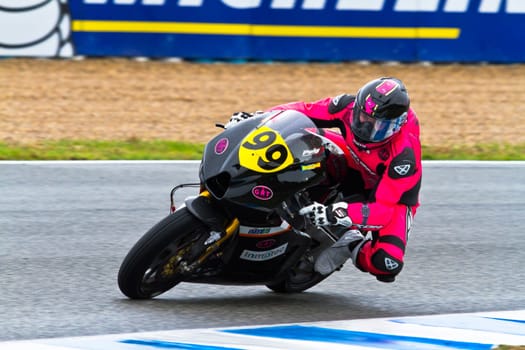 JEREZ DE LA FRONTERA, SPAIN - NOV 19: Moto2 motorcyclist Lucas Mahias takes a curve in the CEV Championship race on November 19, 2011 in Jerez de la Frontera, Spain.