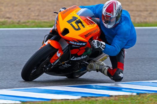 JEREZ DE LA FRONTERA, SPAIN - NOV 19: Moto2 motorcyclist Manuel Tirado takes a curve in the CEV Championship race on November 19, 2011 in Jerez de la Frontera, Spain.