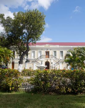Ornate entrance to Legislature of US Virgin Islands in Charlotte Amalie, which governs the US Virgin Islands