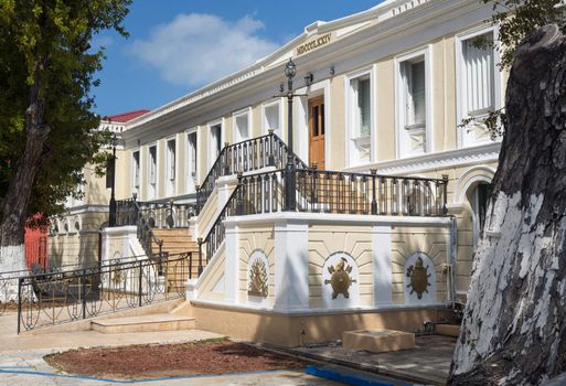 Ornate entrance to Legislature of US Virgin Islands in Charlotte Amalie, which governs the US Virgin Islands