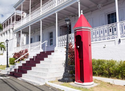 Steps lead to entrance of Government House in Charlotte Amalie, which governs the US Virgin Islands