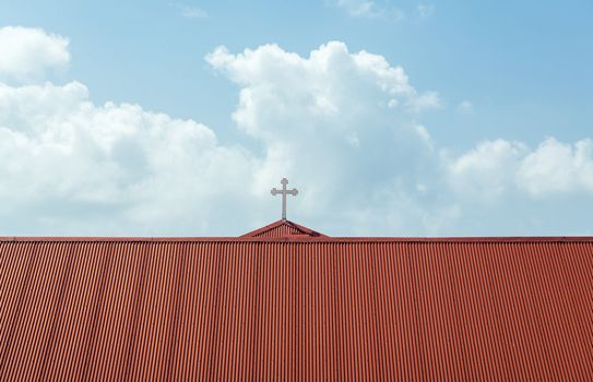 Red roof of Frederick Lutheran Church in the old town of Charlotte Amalie St Thomas USVI