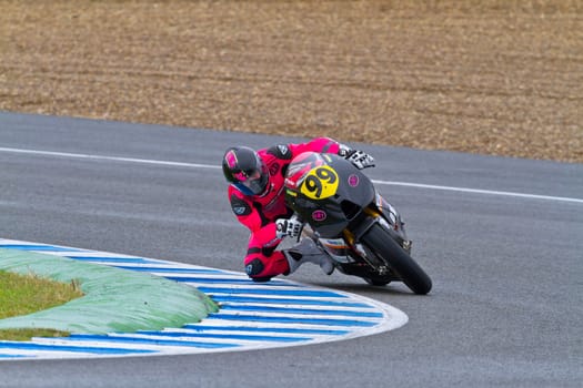 JEREZ DE LA FRONTERA, SPAIN - NOV 19: Moto2 motorcyclist Lucas Mahias takes a curve in the CEV Championship race on November 19, 2011 in Jerez de la Frontera, Spain.