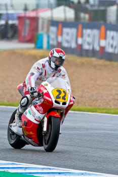 JEREZ DE LA FRONTERA, SPAIN - NOV 20: Moto2 motorcyclist Alessandro Andreozzi races in the CEV Championship race on November 20, 2011 in Jerez de la Frontera, Spain.
