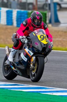 JEREZ DE LA FRONTERA, SPAIN - NOV 20: Moto2 motorcyclist Lucas Mahias races in the CEV Championship race on November 20, 2011 in Jerez de la Frontera, Spain.