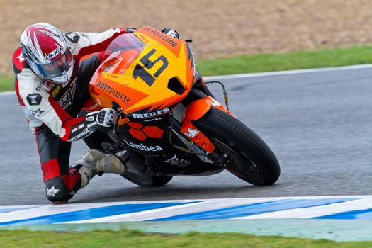 JEREZ DE LA FRONTERA, SPAIN - NOV 20: Moto2 motorcyclist Manuel Tirado takes a curve in the CEV Championship race on November 20, 2011 in Jerez de la Frontera, Spain.