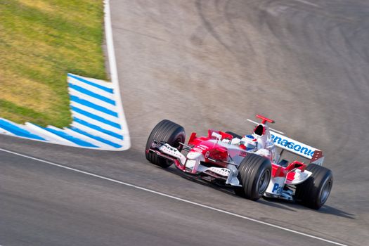 JEREZ DE LA FRONTERA, SPAIN - JUN 22: Olivier Panis of Toyota F1 races on training session on  June 22 , 2005, in Jerez de la Frontera , Spain