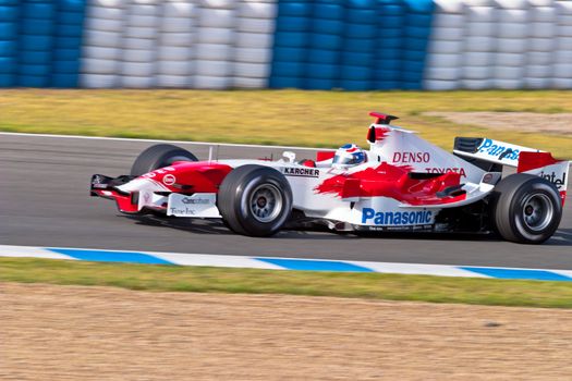 JEREZ DE LA FRONTERA, SPAIN - JUN 22: Olivier Panis of Toyota F1 races on training session on  June 22 , 2005, in Jerez de la Frontera , Spain
