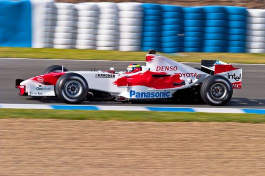 JEREZ DE LA FRONTERA, SPAIN - JUN 22: Ricardo Zonta of Toyota F1 races on training session on  June 22 , 2005, in Jerez de la Frontera , Spain