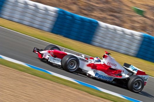 JEREZ DE LA FRONTERA, SPAIN - JUN 22: Olivier Panis of Toyota F1 races on training session on  June 22 , 2005, in Jerez de la Frontera , Spain