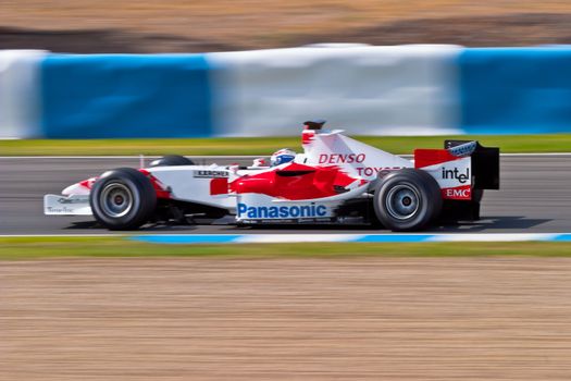 JEREZ DE LA FRONTERA, SPAIN - JUN 22: Olivier Panis of Toyota F1 races on training session on  June 22 , 2005, in Jerez de la Frontera , Spain