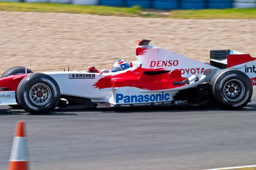 JEREZ DE LA FRONTERA, SPAIN - JUN 22: Olivier Panis of Toyota F1 races on training session on  June 22 , 2005, in Jerez de la Frontera , Spain