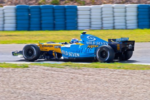 JEREZ DE LA FRONTERA, SPAIN - JUN 22: Franck Montagny of Renault F1 races on training session on  June 22 , 2005, in Jerez de la Frontera , Spain