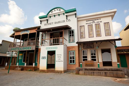 Western style Bank, grocery ,boots in an old American town
