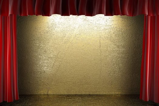 red fabric curtain on stage