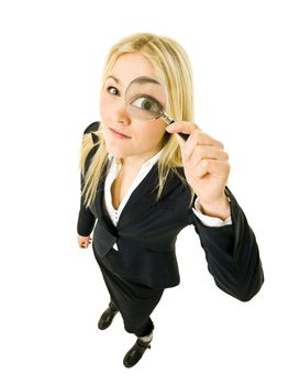 Businesswoman with a Magnifying Glass from High Angle view