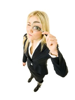 Businesswoman with a Magnifying Glass from High Angle view