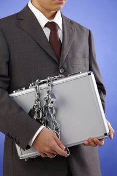 man holding the brief case with extra lock