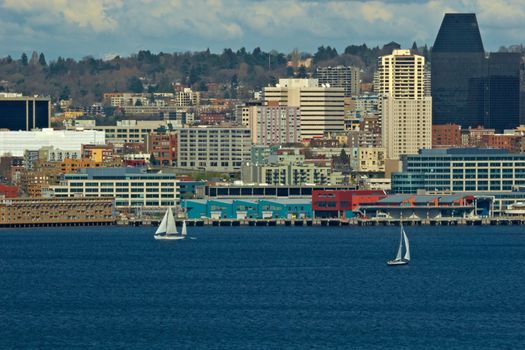 Seattle Skyline and Yacht, Washington, USA