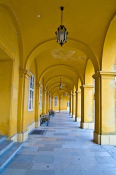 old yellow Colonnade in Schoenbrunn in Vienna