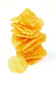 Stack of Crispy Potato Chips isolated on white background