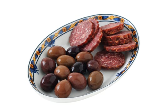 Cut sausage with olives