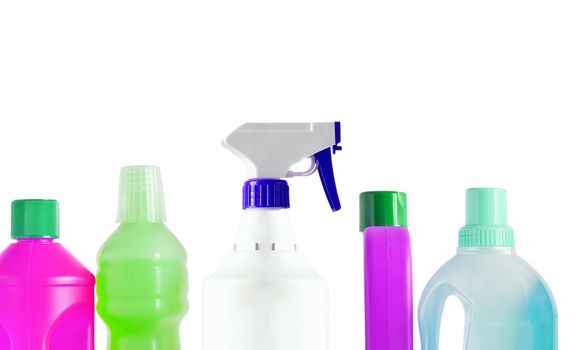 Colored plastic detergent bottles