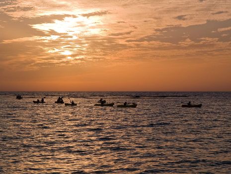 Wonderful seascape with kayaks in sunset perfect exteme sport background image