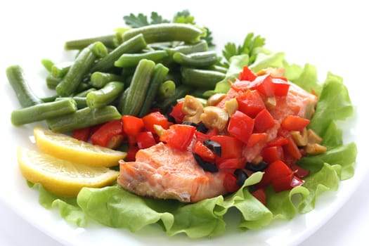 fried salmon with vegetables