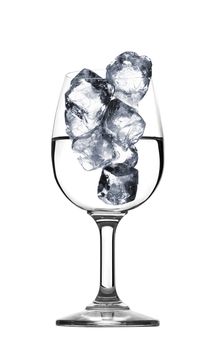 fresh water in glass with ice cubes