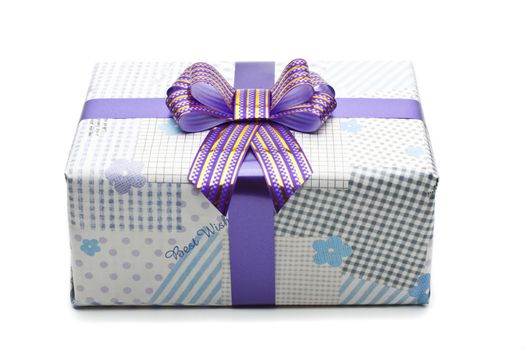 Blue gift box with big bow ribbon
