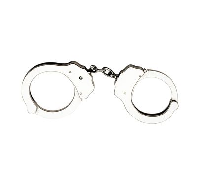 Metal handcuffs for hands on a white background