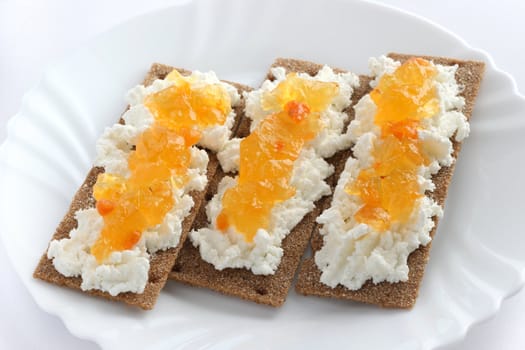 Toasts with cottage cheese and jam