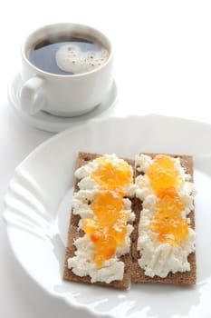 Toasts with cottage cheese and jam