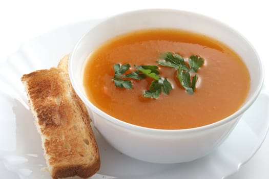 vegetable soup in white bowl