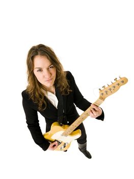 Woman with Electric Guitar from High Angle view